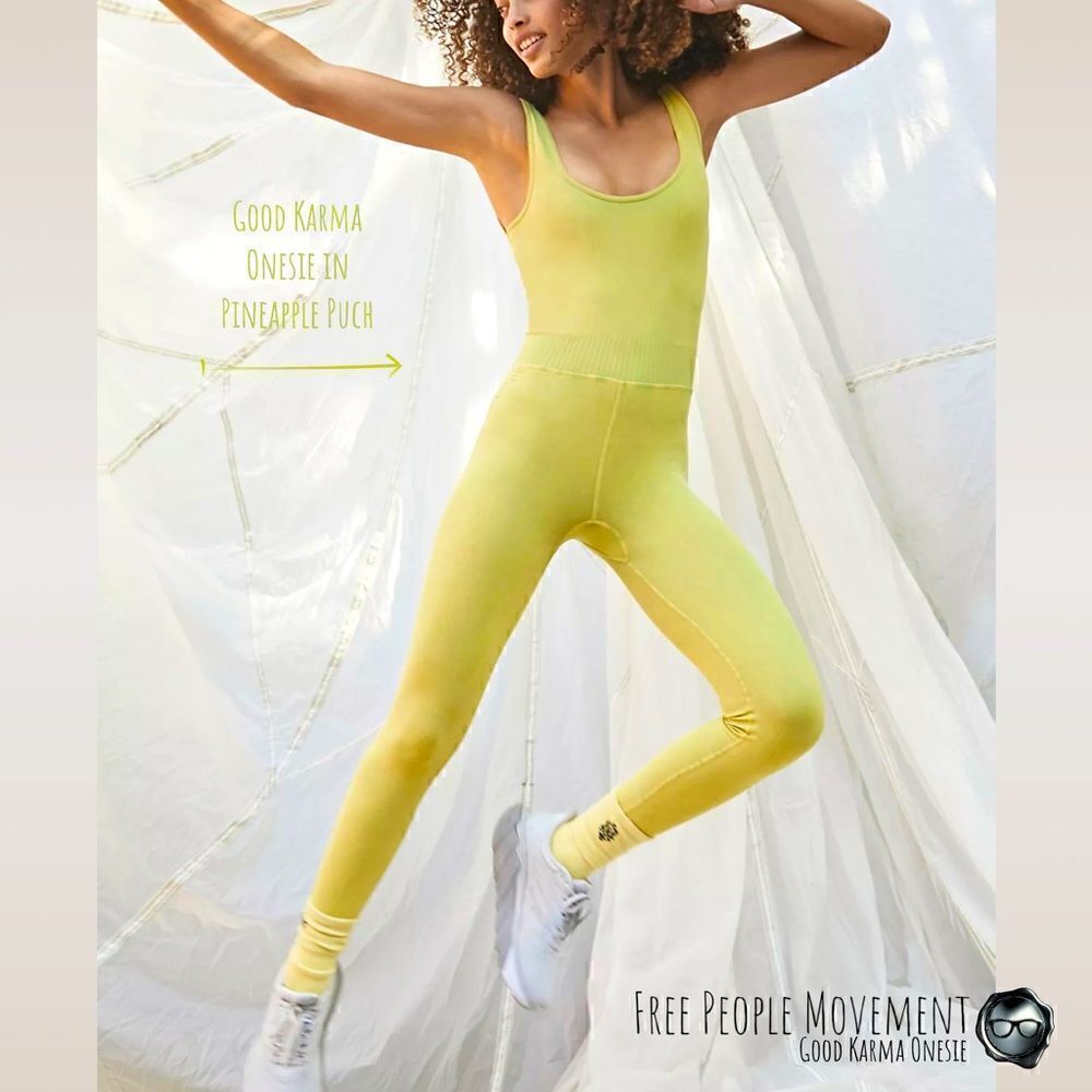 FP MOVEMENT GOOD KARMA ONESIE IN PINEAPPLE PUNCH GREEN-YELLOW SIZE MED/LARGE
